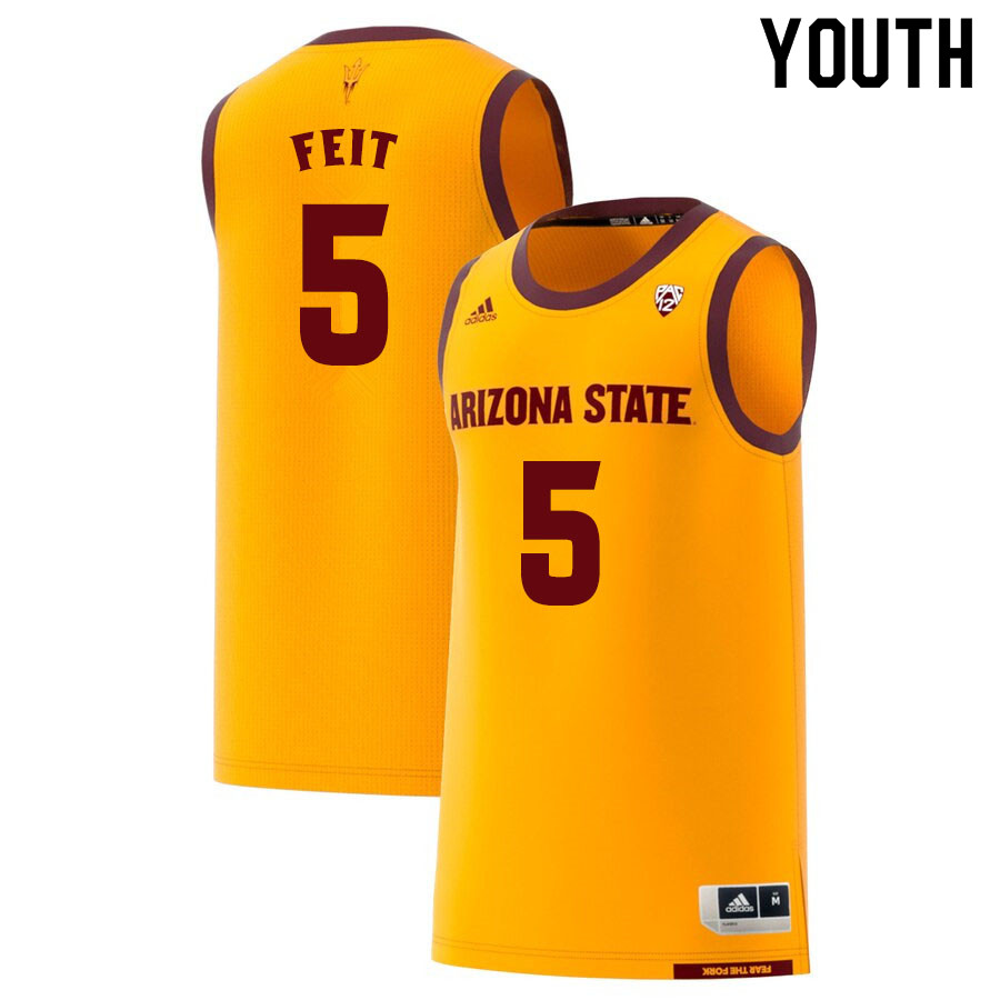 Youth #5 Kyle Feit Arizona State Sun Devils College Basketball Jerseys Sale-Gold